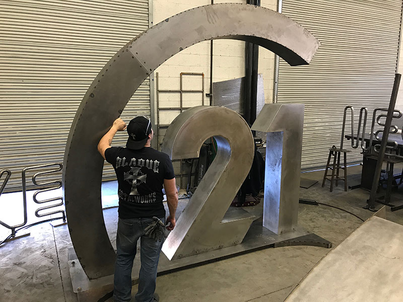 Fabricating giant steel numerals in the shop